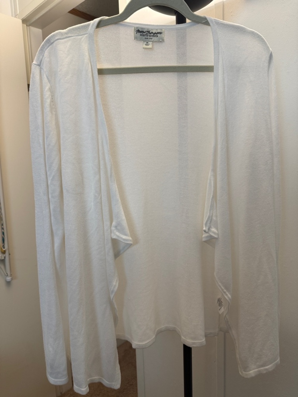 Norm Thompson White Open-Front Flowing Lightweight Cardigan
